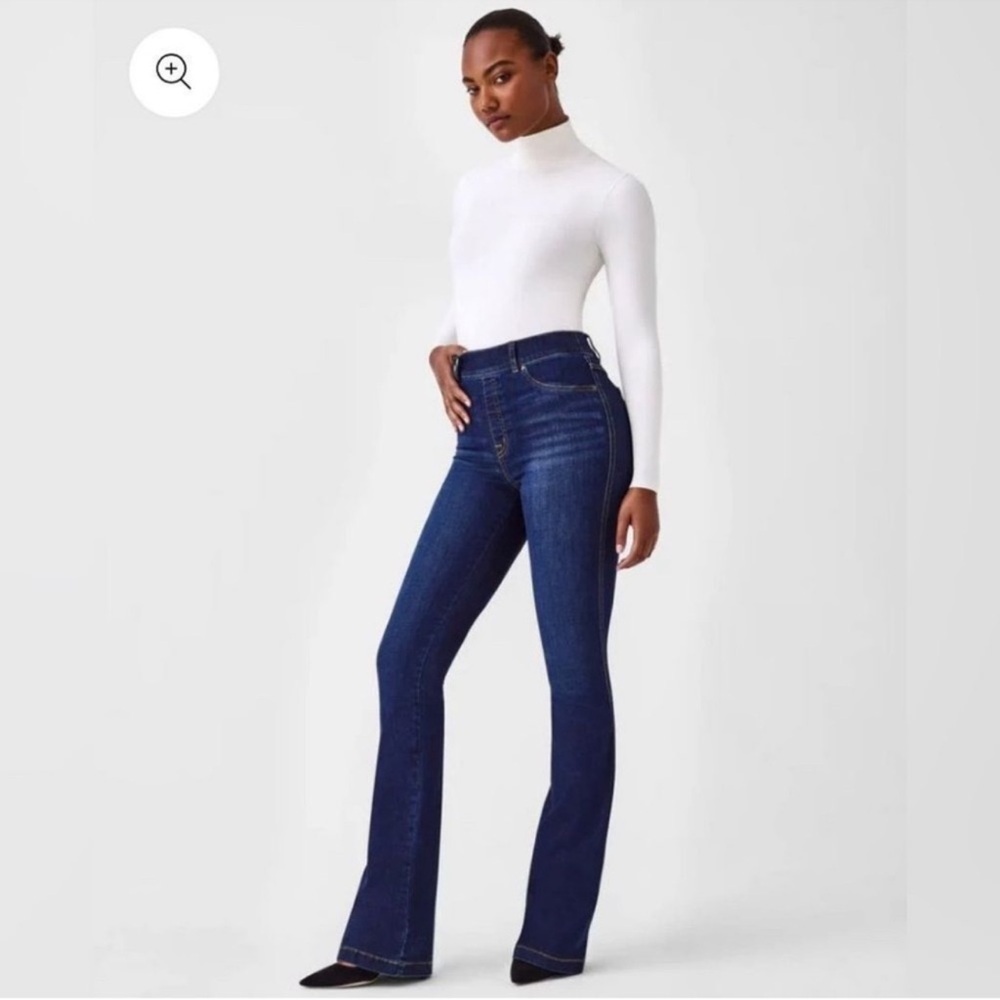 SPANX High-Rise Sculpting Flare Jeans Pull-On Size SMALL TALL midnight Shade